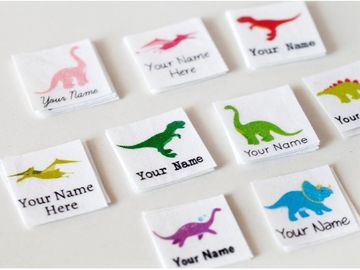 Anak-anak Hewan Desain Kustom Dicetak Label Pakaian Katun Dicetak Dinosaurus